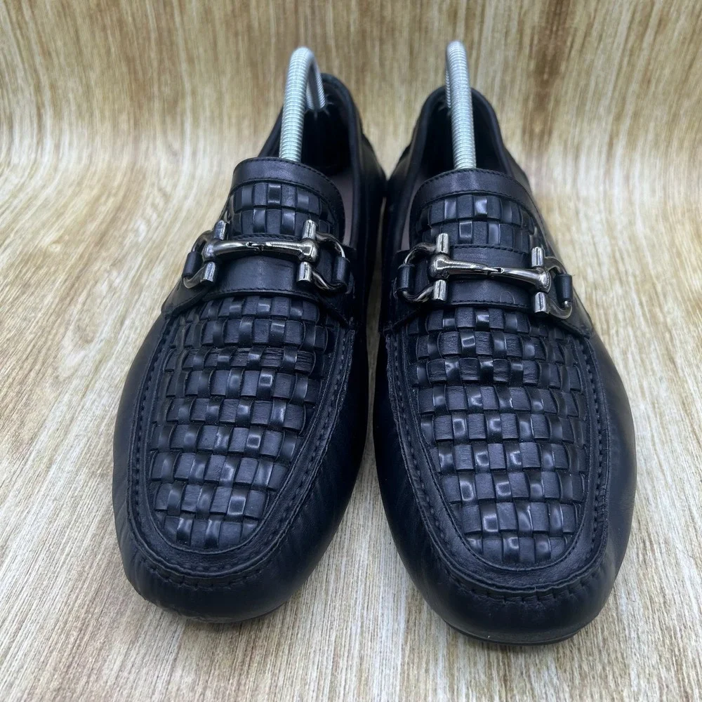 Salvatore Ferragamo Parigi Woven Loafers Men's Size 9 3E Black Gancini Driving